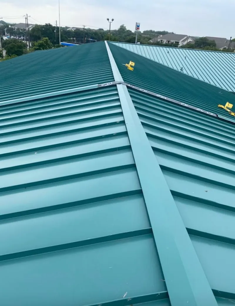 Green commercial metal roof ridge and valley for Metal Roof Repair in Chestnuthill